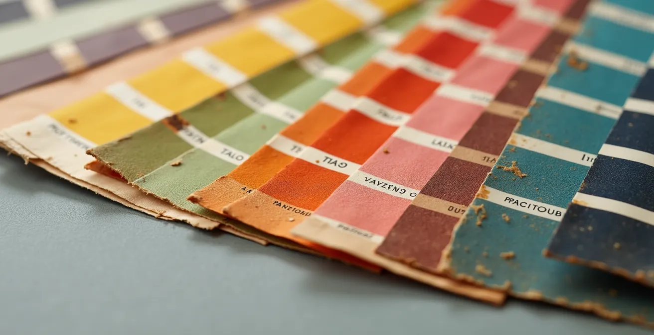 Macro fotografia di campioni colore storici e moderni di un marchio italiano