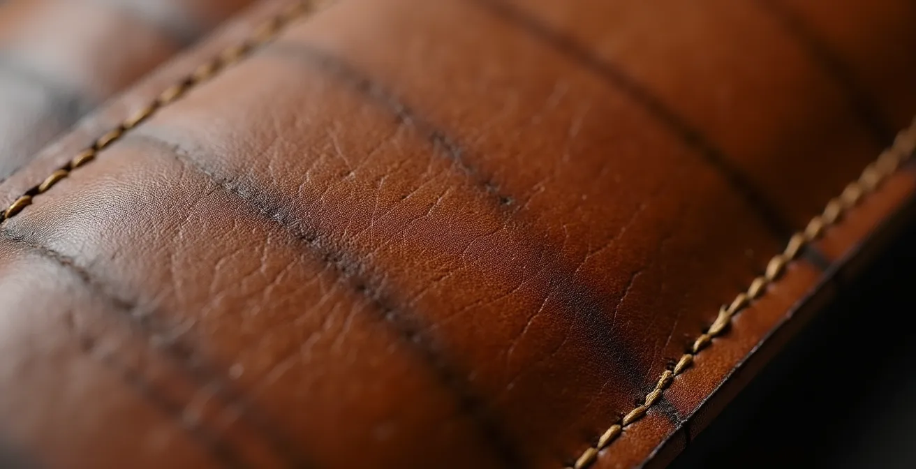 Dettaglio macro di prodotto artigianale italiano di alta qualità con texture e materiali pregiati