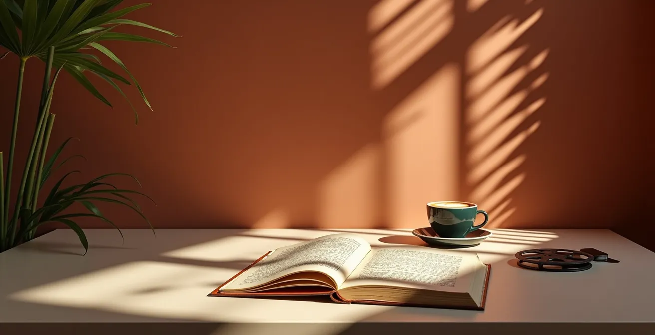 Rappresentazione visiva del ritmo narrativo con elementi che simboleggiano tensione e risoluzione