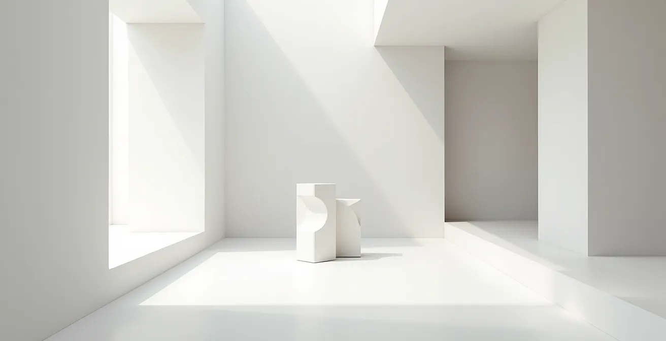 Composizione minimalista che mostra l'uso strategico dello spazio bianco per guidare l'attenzione